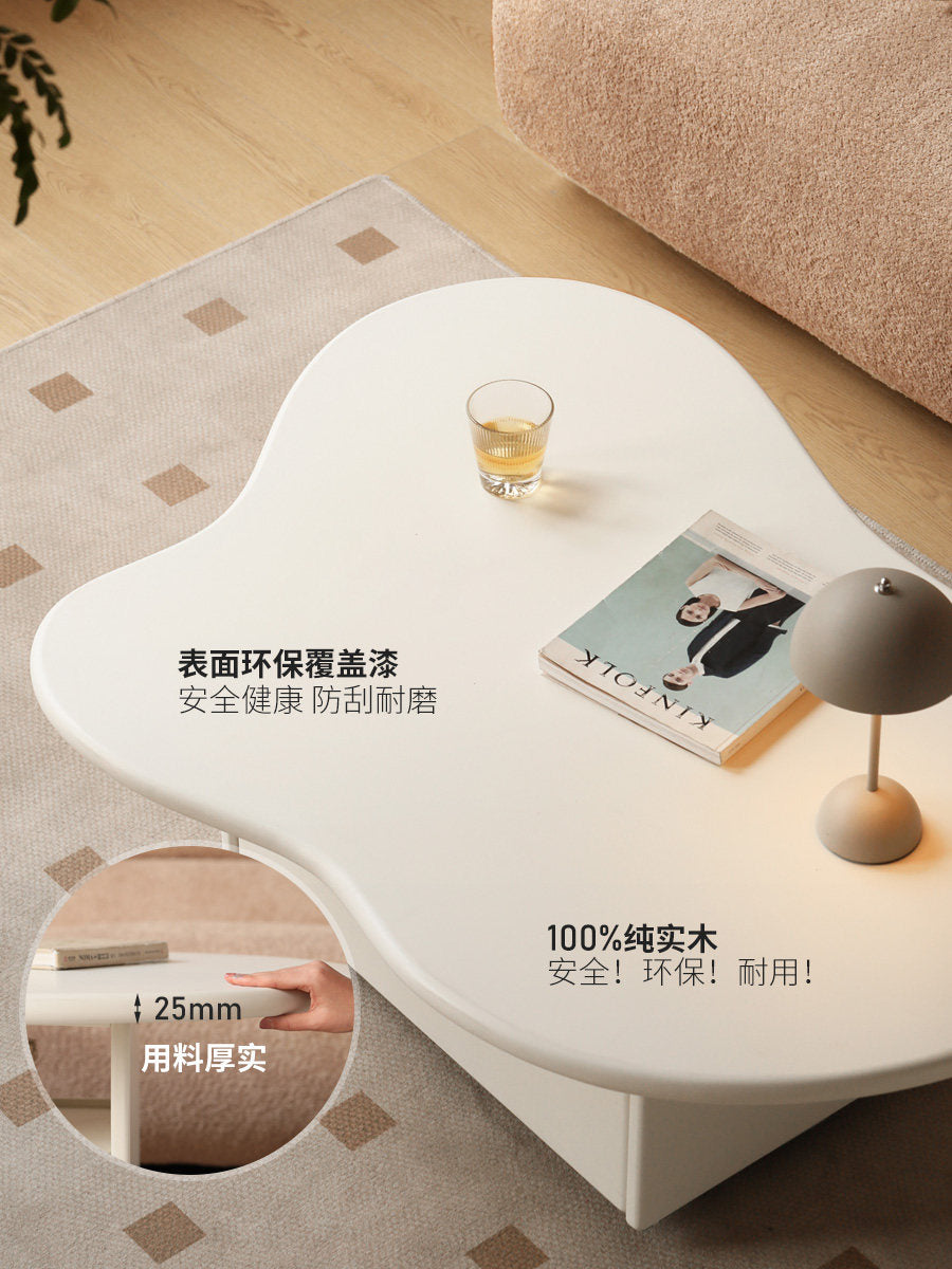 实木云朵茶几奶油风带抽客厅茶台现代移动异形矮茶桌
